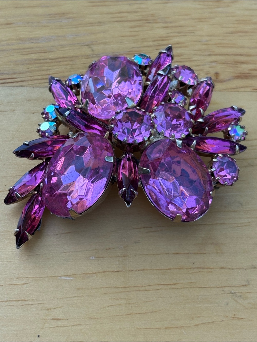 Vintage Pink Crystal Floral Statement Brooch - Women Jewelry